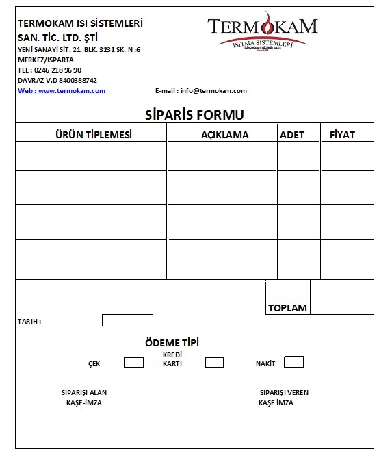 Sipariş Formu